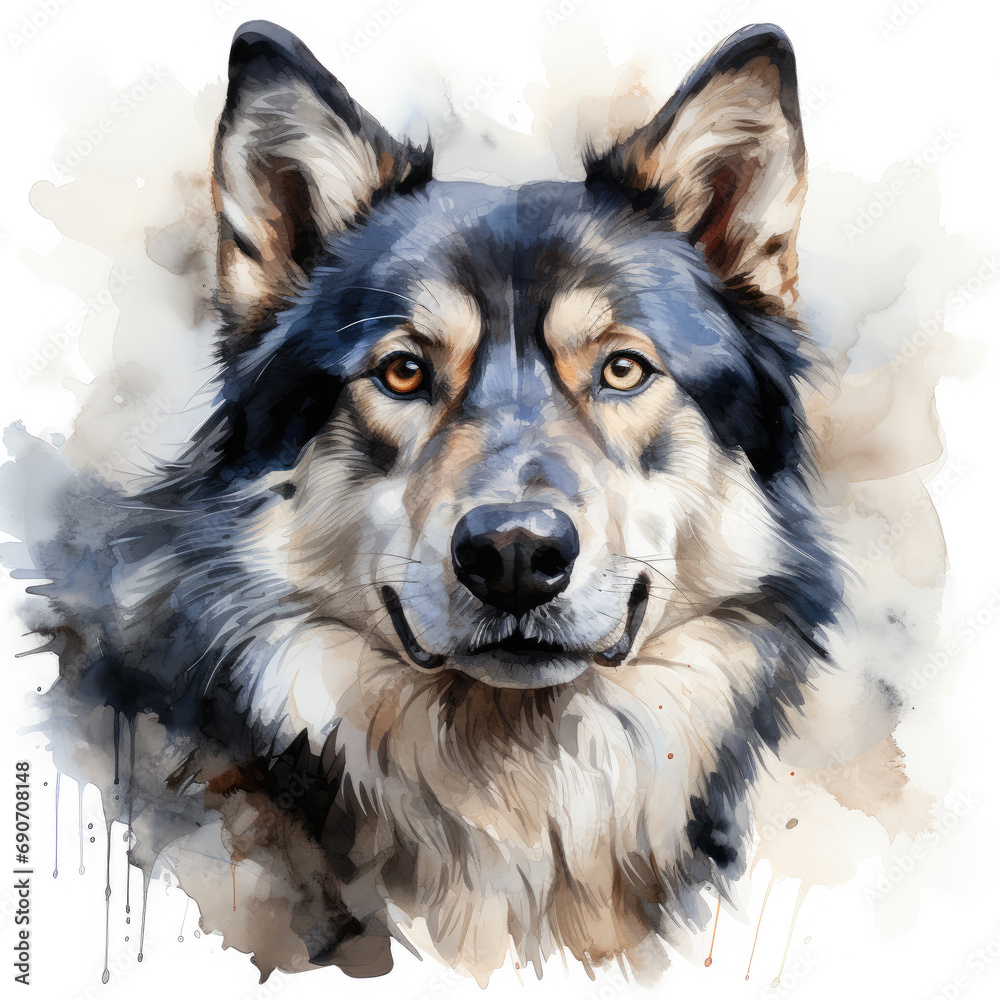 watercolor Alaskan Malamute clipart, Generative Ai watercolor Alaskan Malamute clipart, Generative Ai