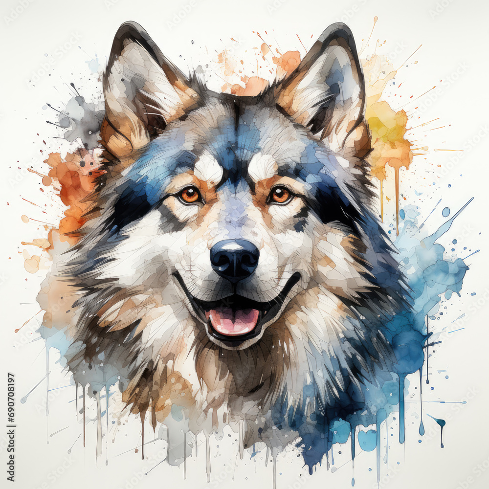 watercolor Alaskan Malamute clipart, Generative Ai watercolor Alaskan Malamute clipart, Generative Ai