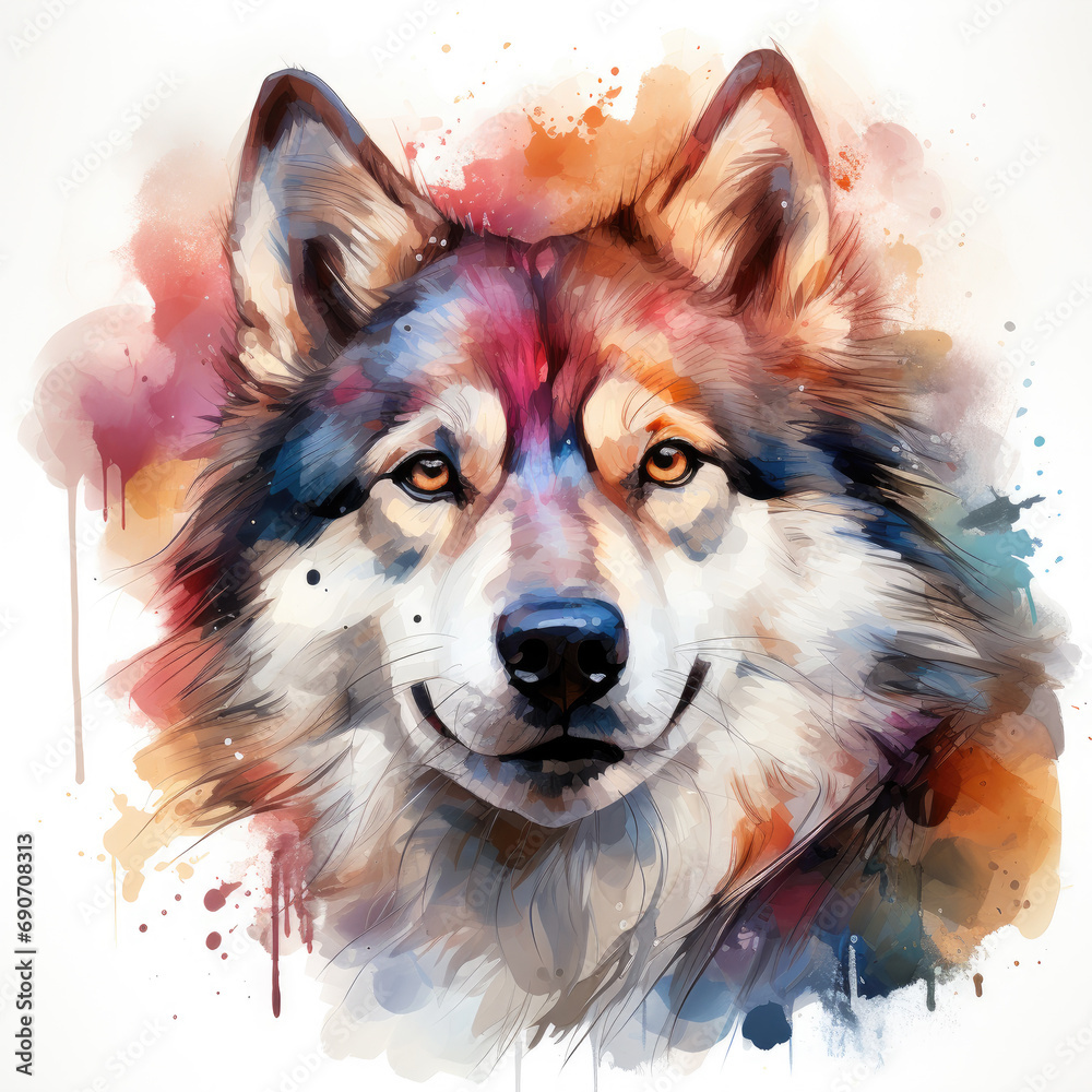 watercolor Alaskan Malamute clipart, Generative Ai watercolor Alaskan Malamute clipart, Generative Ai