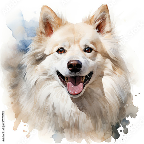watercolor American Eskimo Dog clipart, Generative Ai © creativeproartist