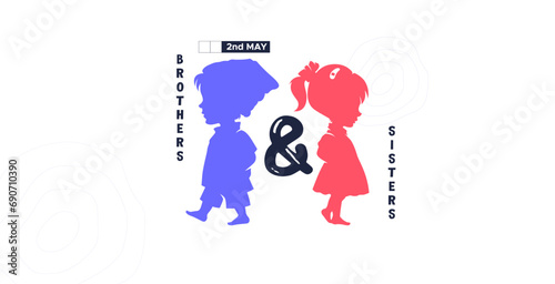 Design for celebration of brothers and sisters day, May 2nd. celebration of brothers and sisters day modern minimalist design. featuring silhouettes of boys and girls. silhouette of little boy