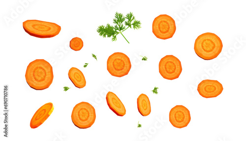 sliced carrots isolated on transparent background cutout