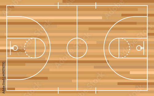 Basketball court floor with line on wood texture background. Vector illustration.
Basketball Court Flat Vector Icon.