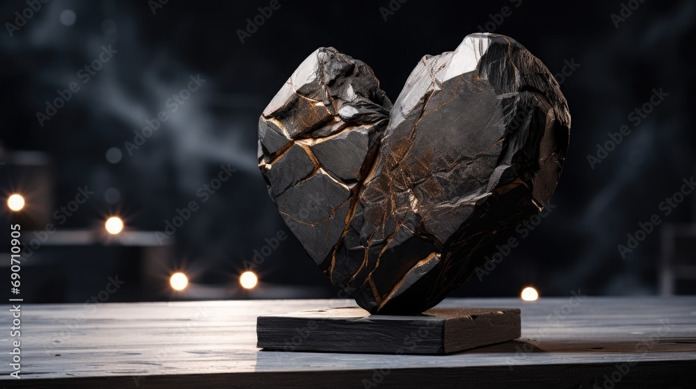 heart of stone, a symbol of unyielding emotion. Perfect for conveying the complexities of love, heartache, and the stoic nature of unemotional resilience. - obrazy, fototapety, plakaty 