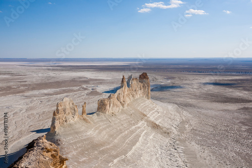 Bozzhira valley pinnacles aerial view, Mangystau region, Kazakhstan. Ak Orpa pinnacles photo