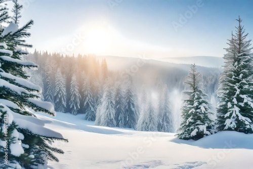 beautiful scene of winter landscape with trees