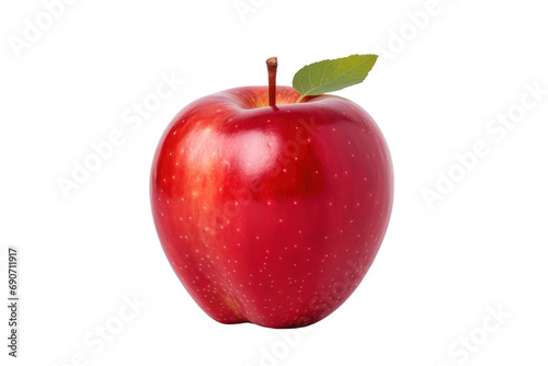 Fresh Red Apple with Water Droplets on White Background