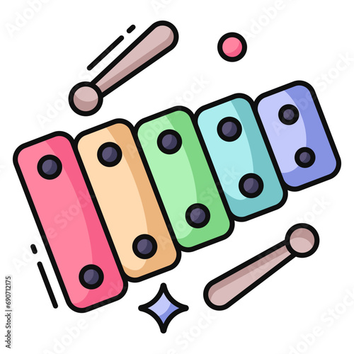        A musical instrument icon, flat design of xylophone 