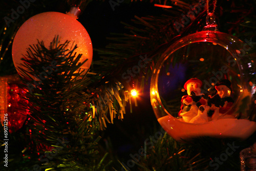 Christmas decorations against the background of a beautiful Christmas tree.