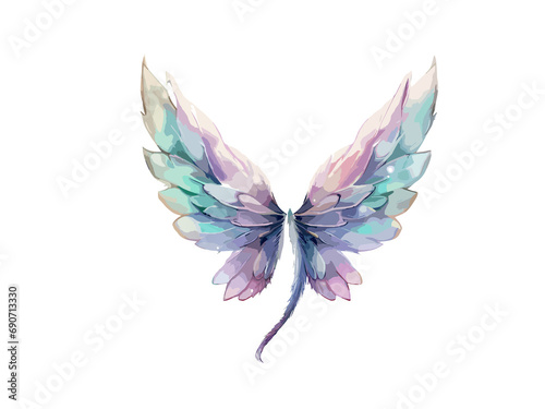 Watercolor Wings, Fairy, 3D, Vector Illustration Clipart. © Khawla