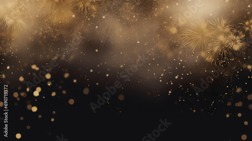 Golden fireworks background for a New Year celebration, layout for new year wishes and celebration background with copy space for text