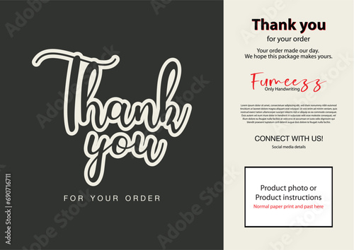 Thank you card. Thank you for your order, purchase compliment card vector artwork.