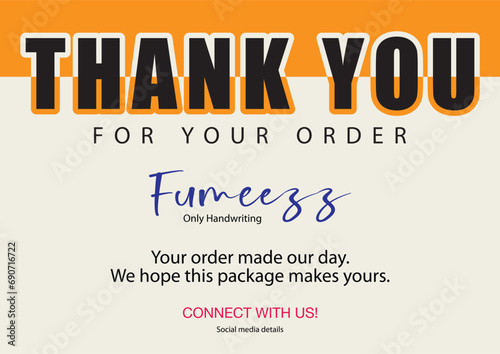 Thank you card. Thank you for your order, purchase compliment card vector artwork.