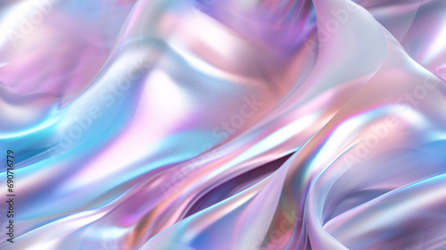 A ultra-tight shot of a wavy, rainbow-hued, 3-dimensional pattern.