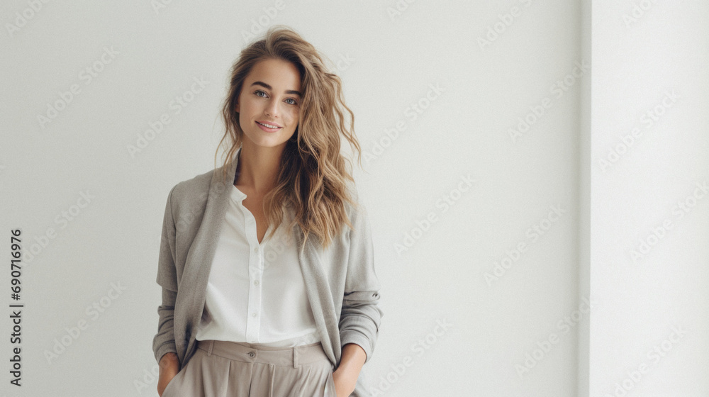 Portrait of smiling senior woman looking at camera. Mature woman in white shirt standing against white wall. Portrait of smiling senior woman looking at camera. Mature woman in white shirt standing against white wall.