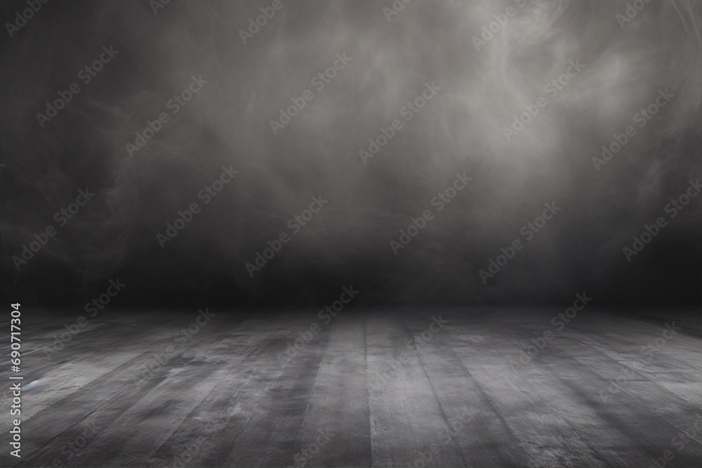 Atmospheric mist enhances the texture of a dark, industrial concrete floor. Atmospheric mist enhances the texture of a dark, industrial concrete floor.