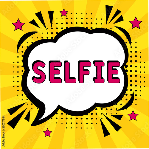 Selfie. Comic book explosion with text - Selfie. Vector bright cartoon illustration in retro pop art style. Can be used for business, marketing and advertising. Banner flyer pop