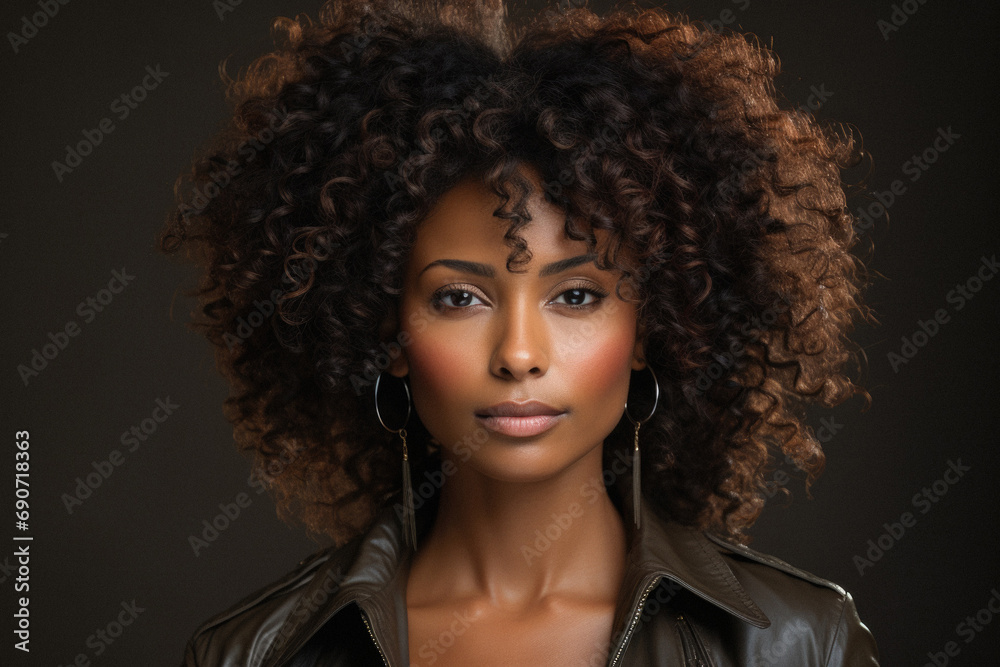 Fototapeta premium Portrait of beautiful young woman with curly hairstyle, indoors.