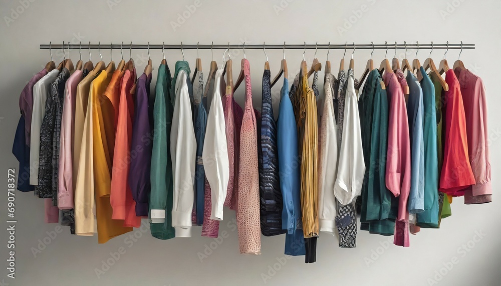 photography of t-shirts hanging on hangers, clothing store, urban