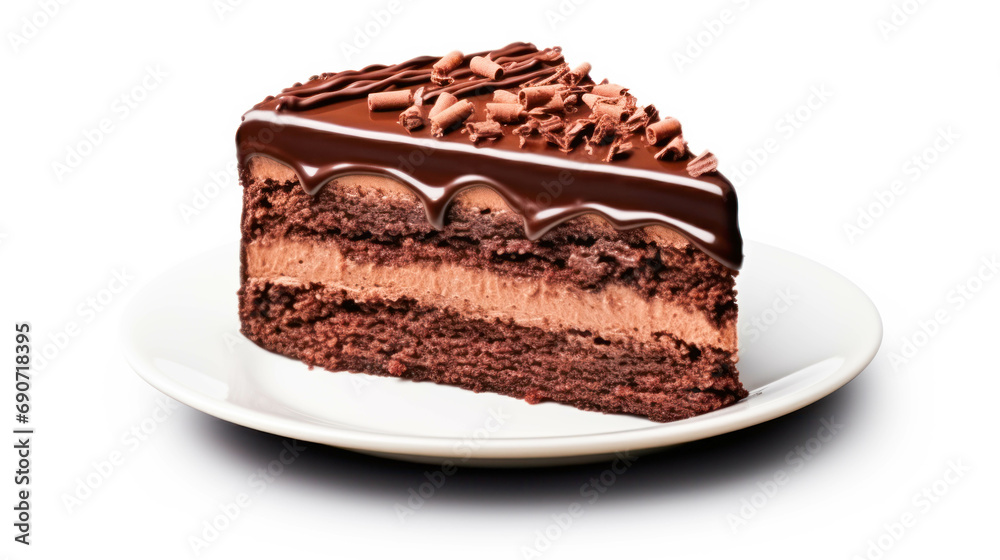 Fresh chocolate cake slice or pastry in plate Fresh chocolate cake slice or pastry in plate