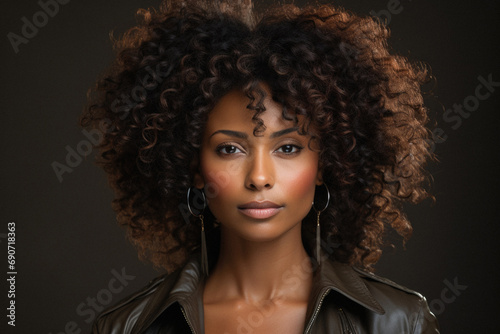 Portrait of beautiful young woman with curly hairstyle, indoors.