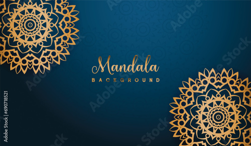 Luxury mandala illustration design with blue golden print pattern Arabic Islamic vector design , cover, brochure, flyer, banner