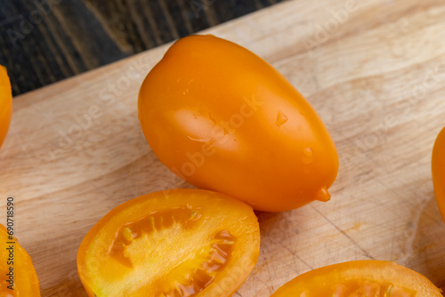 oval sweet yellow tomato, close up