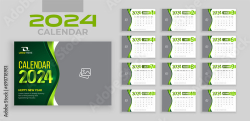 2024 calendar template. week starts on Sunday, Simple planner design template, desk calendar 2024 year, wall calendar 2024 template, editable vector illustration
