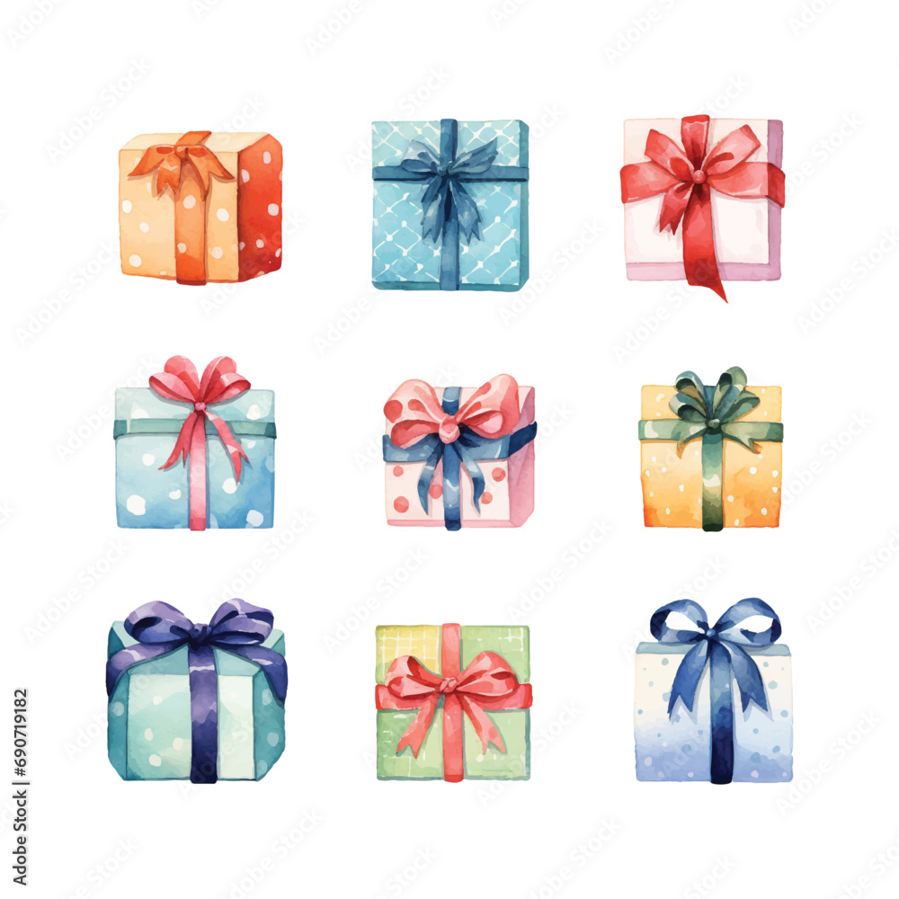anniversary, birthday different color gift box with ribbon illustration design anniversary, birthday different color gift box with ribbon illustration design