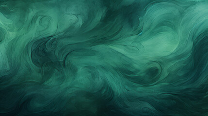 Dark green watercolor texture with black swirls, in the style of a matte paper background. Banner abstract background of green emerald marble surface.