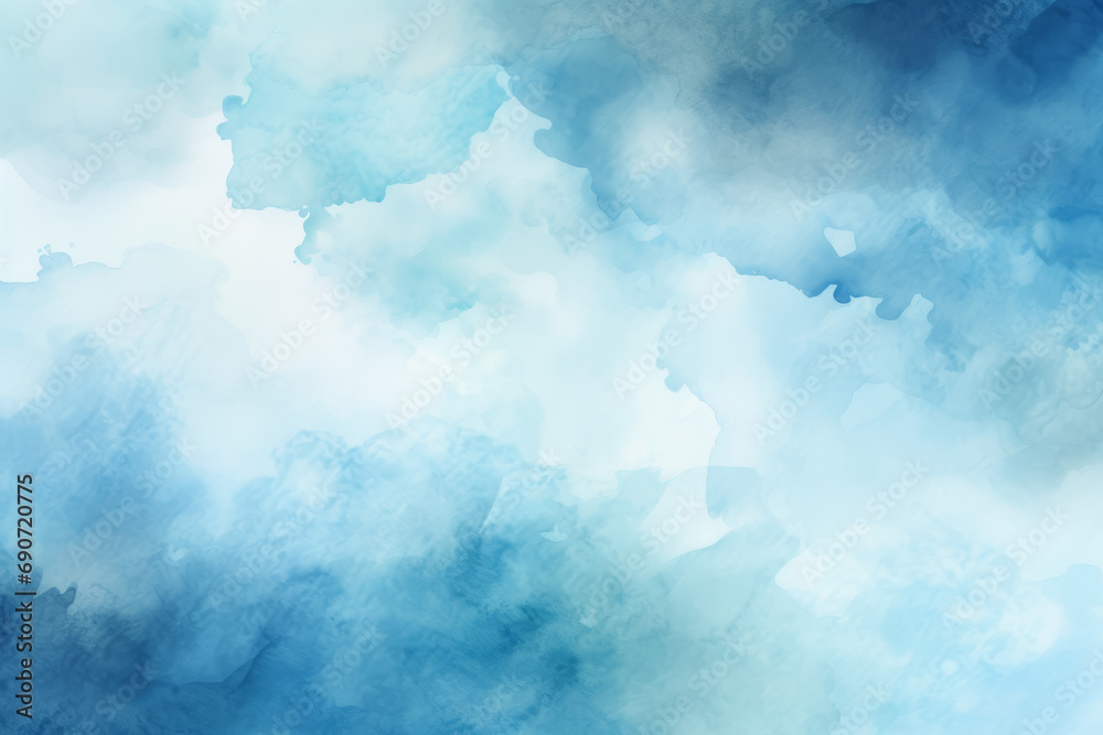 Blue Watercolor background with blue paint, with light turquoise and dark sky-blue, monochromatic. Watercolor cloud texture