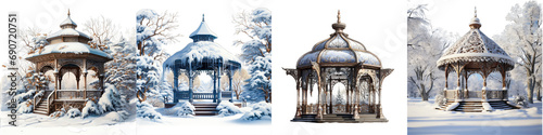Snow covered gazebo Hyperrealistic Highly Detailed Isolated On Transparent Background Png File