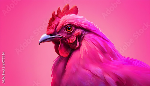 close up of a pink neon rooster