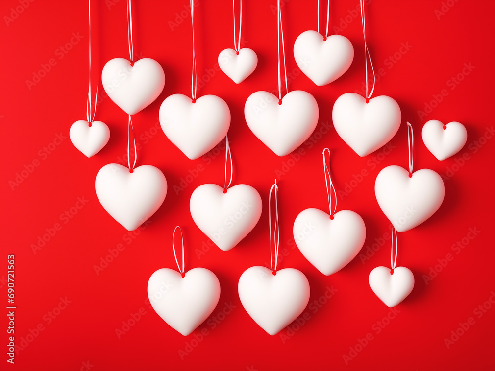 Valentines day background with white hearts on red background.