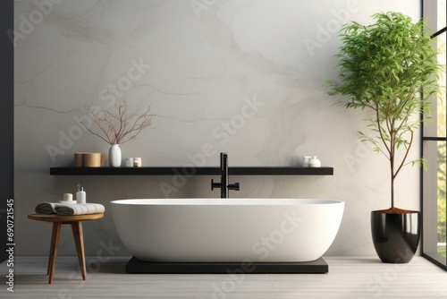 Modern Luxury Bathroom with White Bathtub Generative AI