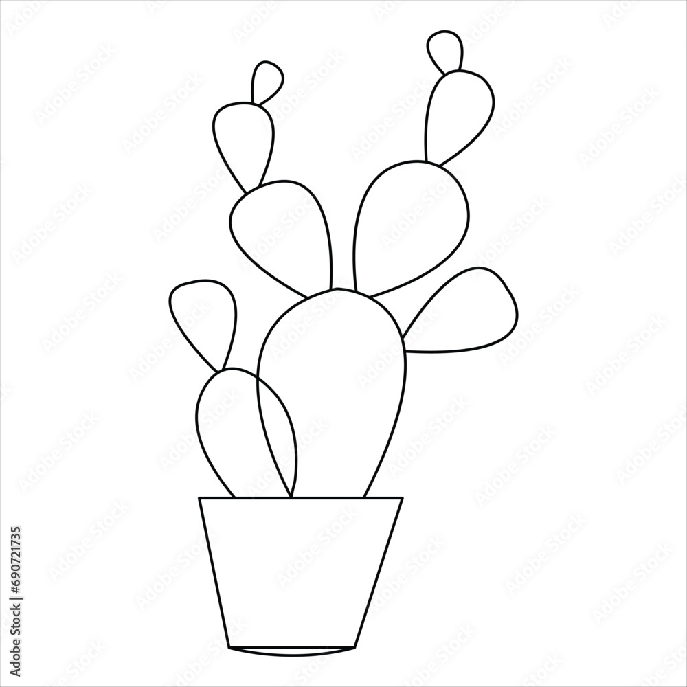 Single line art drawing Continuous hand drawn cactus illustration house plant in a pot doodle vector style Single line art drawing Continuous hand drawn cactus illustration house plant in a pot doodle vector style