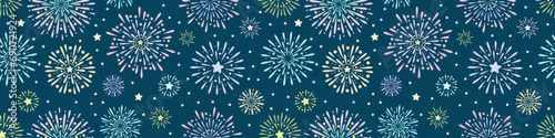 Fireworks vector banner, seamless repeating pattern, festive holiday background design