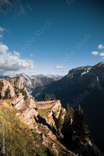 Landscape of the viewpoints of Ordesa at dawn, a sunny day in September