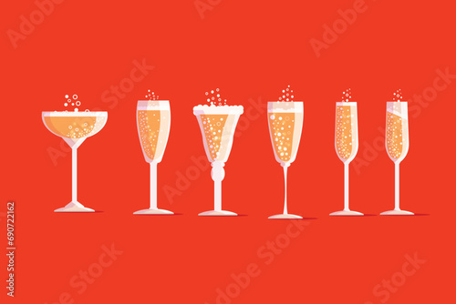 Glasses of champagne, isolated on a red background