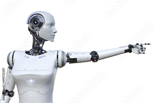 Intelligenza artificiale robot computer umanoide donna su fondo trasparente photo