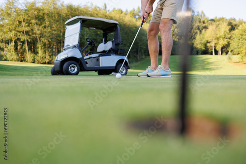 Scenic Golf Course: Golfer with Cart and Hole