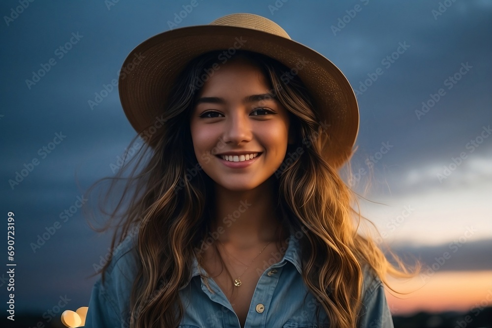 Portrait of a beautiful woman in a cowboy hat. Portrait of a beautiful woman in a cowboy hat.