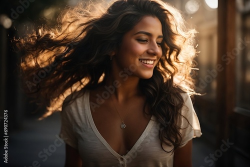 Portrait of a joyful brunette woman.