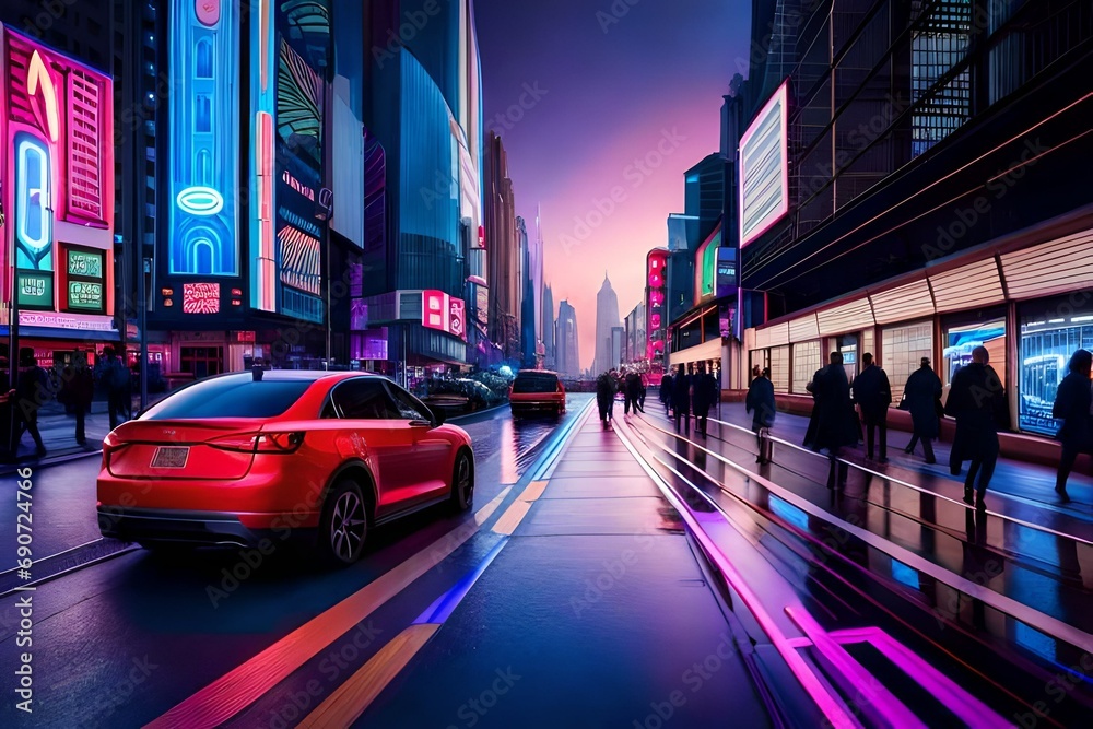 Fototapeta premium city traffic at night generated by AI