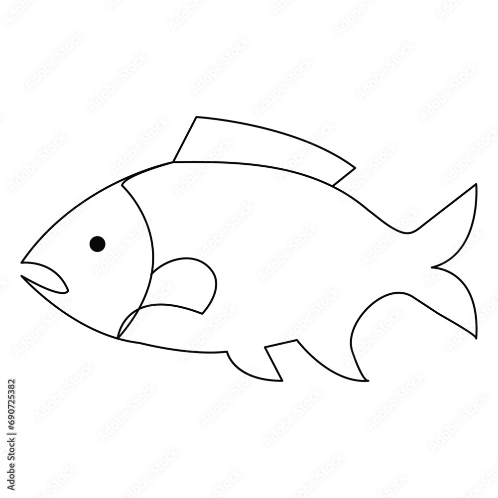 Naklejka premium Fish continuous one line art drawing illustration hand drawn sketch style outline vector