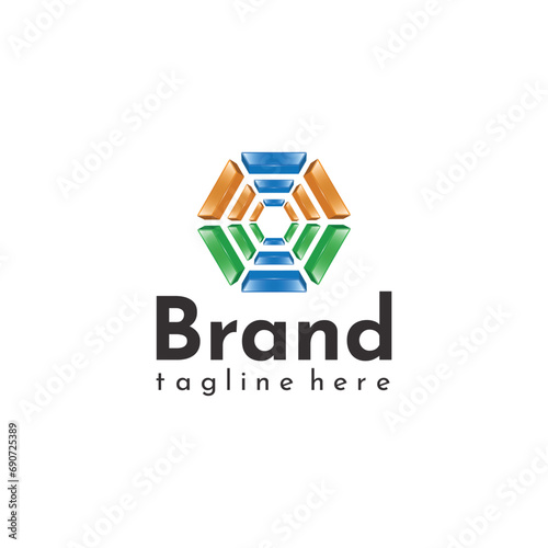 hexagon 3d glossy trendy colorful logo template 
