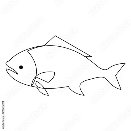 Fish continuous one line art drawing illustration hand drawn sketch style outline vector