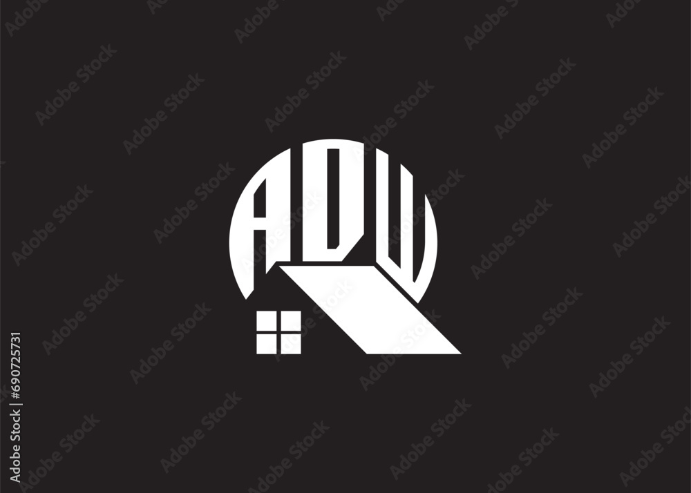 Real Estate Letter ADW Monogram Vector Logo.Home Or Building Shape ADW Logo