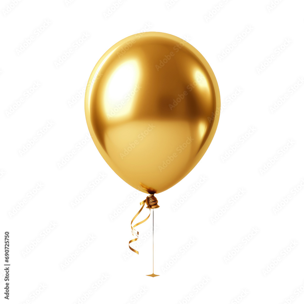Golden balloon isolated on white or transparent background
