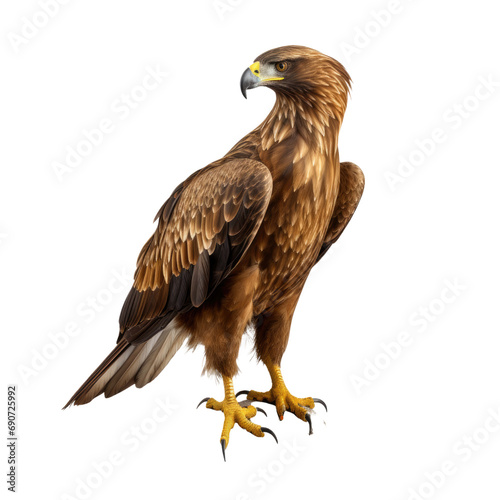 Golden eagle standing isolated on white or transparent background